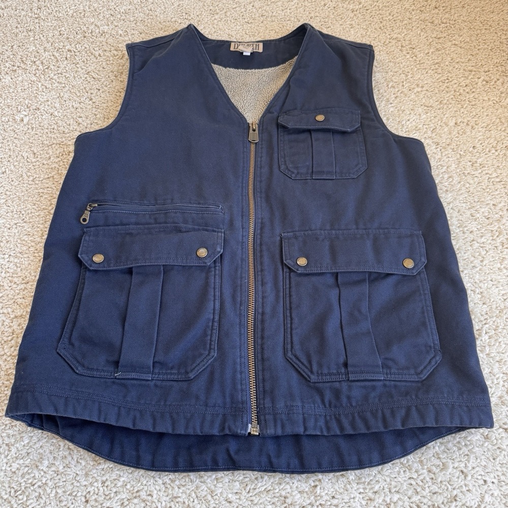 Duluth Trading Co Canvas Work Vest Mens L Tall Navy Blue Excellent Fleece Lined